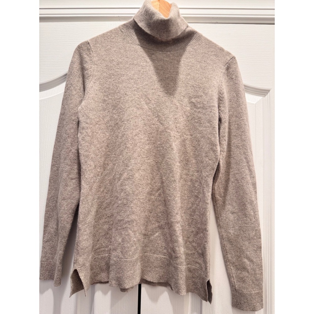 Forte Cashmere Womens Turtleneck Sweater Taupe Old Money Luxury Long Sleeve Med